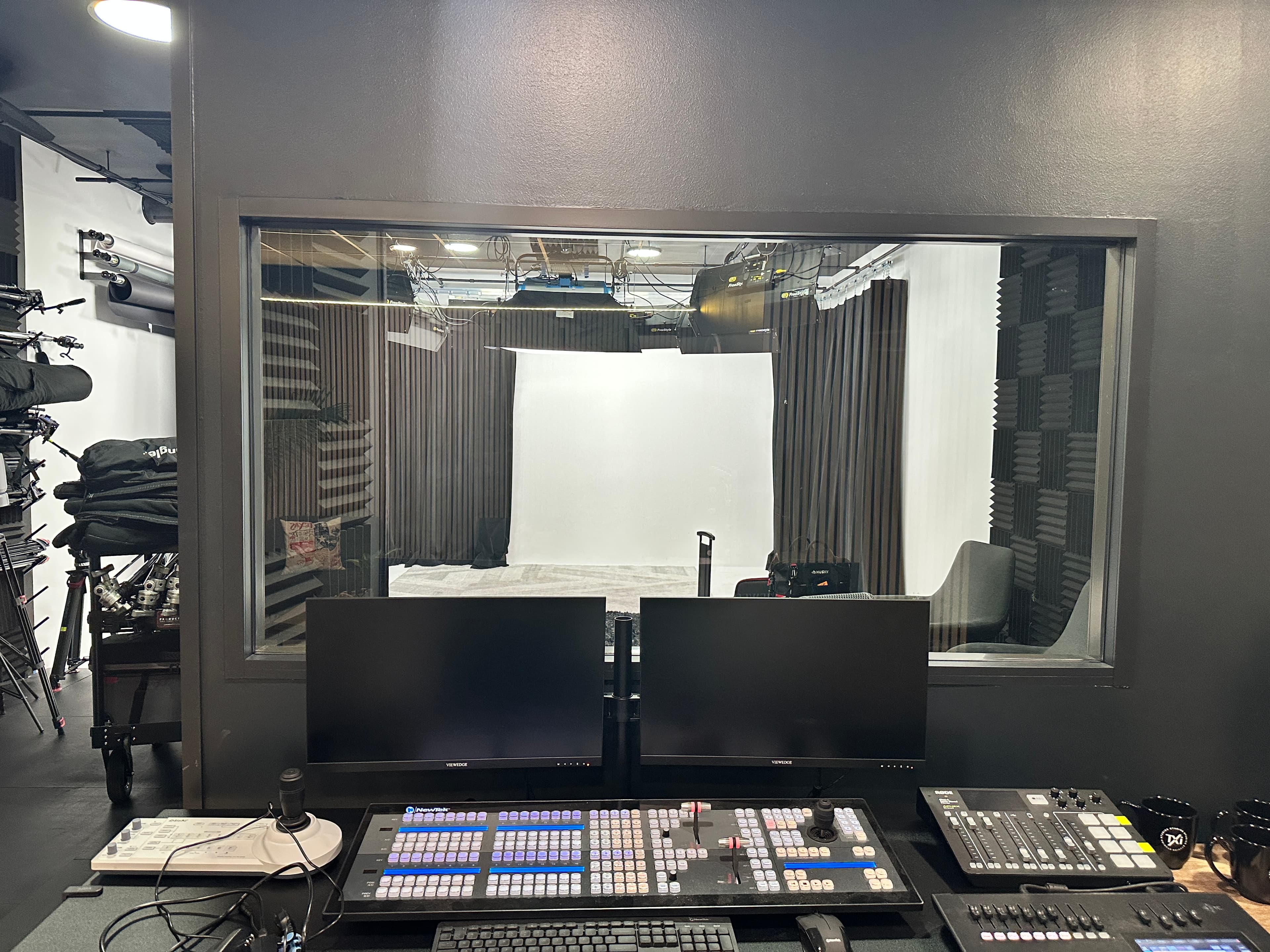 Video production control room with monitors and switching equipment